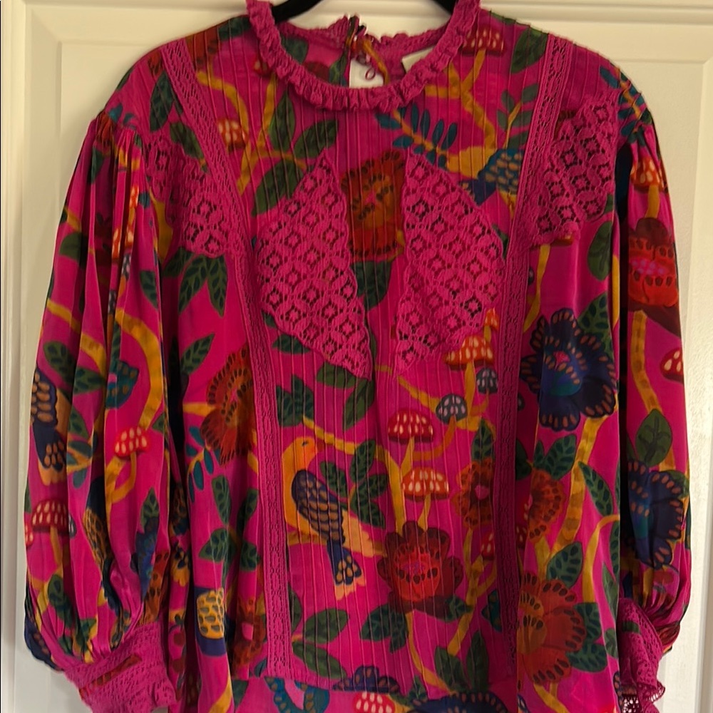 Farm Rio Sweet Forest Pink Blouse . Size L, worn once.